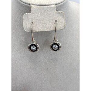 Drop Circle Hook Earrings 925 Sterling Silver With Enamel and Clear CZ Stone